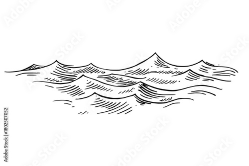 Monochrome sketch illustration of ocean waves with simple design
