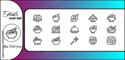 Thai street food line icon set