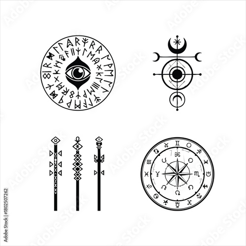 Ancient Runes and Astrological symbol element bundle.