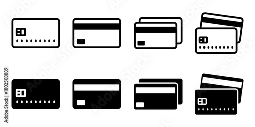 Credit Card icon set. These icons are perfect for use in web design, app development, presentations, or any project requiring a clear and concise representation of payment cards.