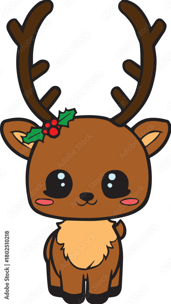 Fototapeta premium Reindeer Christmas kawaii. Christmas design elements vector