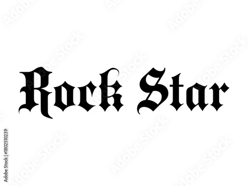 Bold blackletter "Rock Star" wordmark in Gothic/Old English style on a clean white background — ideal for music branding, band merch, posters, and vintage typography projects.
