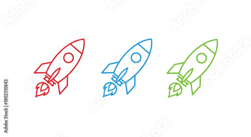 Launch your brand with colorful rocket icons perfect for startups tech companies and innovative projects needing a boost for success and growth, Generative AI.
