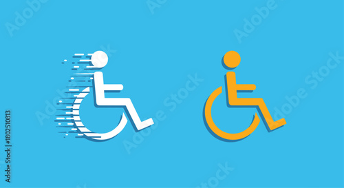 Dynamic wheelchair icons symbolize accessibility and inclusivity promoting awareness and support for people with disabilities on a bright blue backdrop, Generative AI.
