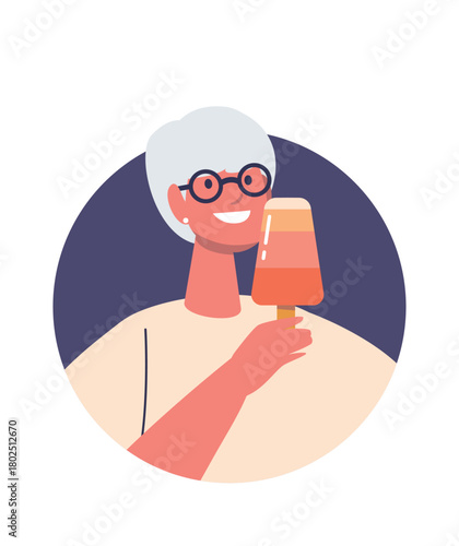 Elderly woman eating frozen juice