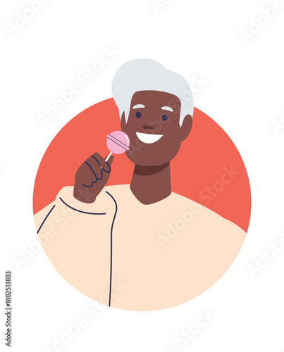 Senior man eating lollipop candy