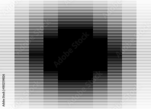 Vector symmetrical pattern of thin black parallel lines on a white background. Abstract striped spot in retro style. Modern vector background for covers, advertising, packaging. Columns