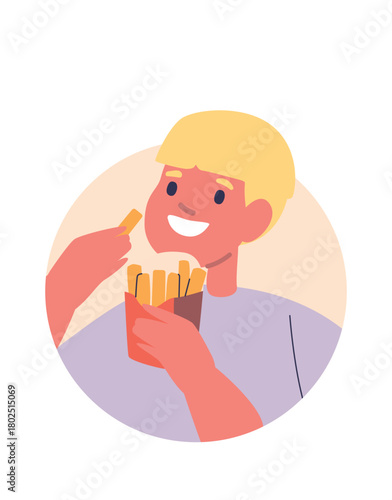 Boy eating fried french potato