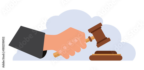 Hand of a Judge with a hammer. Law and justice.