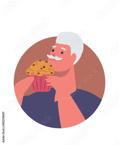 Senior man eating muffin avatar