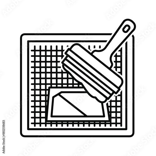 Violin and bow line icon illustration, classical string instrument graphic art, minimalist musical symbol for orchestral themes.