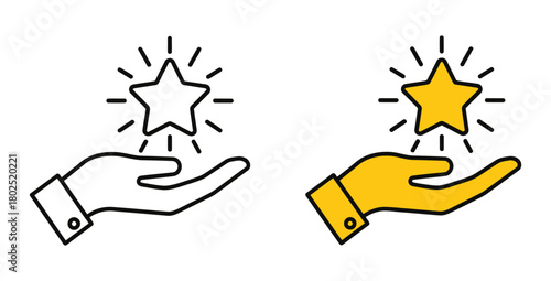Hand holding a shining star icon representing quality achievement and recognition