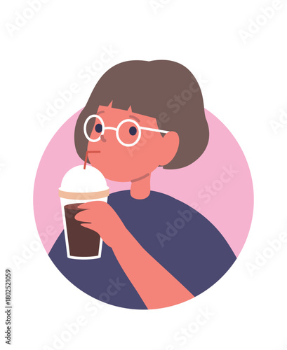 Girl child drinking ice latte