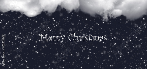 Clouds on the background of the night sky. Snow is falling. New Year's Christmas night. Merry Christmas. Card