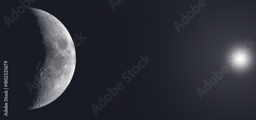 Big Moon stars and planets in space. Craters. Night sky. Air