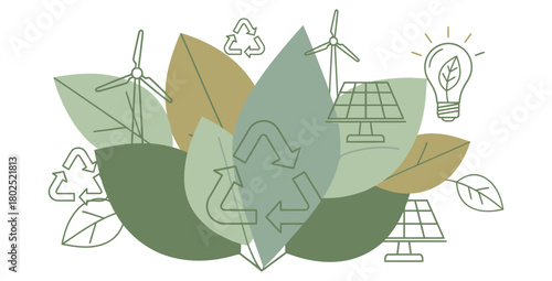 Promoting green energy and sustainability with wind turbines and solar panels concept