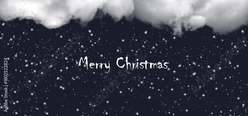 Clouds on the background of the night sky. Snow is falling. New Year's Christmas night. Merry Christmas. Card