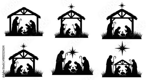 Nativity scene silhouette collection vector illustration
