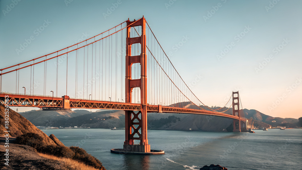 Obraz premium Isolated Detailed Golden Gate Bridge San Francisco Landmark 