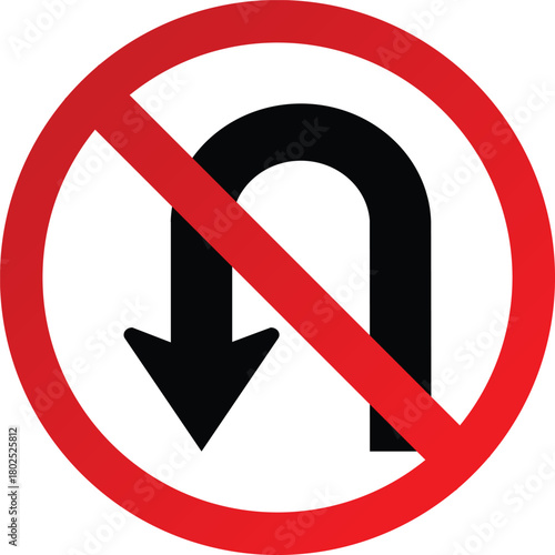 No U-turn sign a traffic symbol indicating prohibited turn vector illustration isolated on white background
