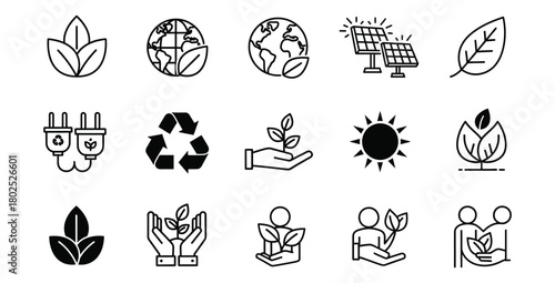 Eco friendly and sustainable living icons representing environmental conservation