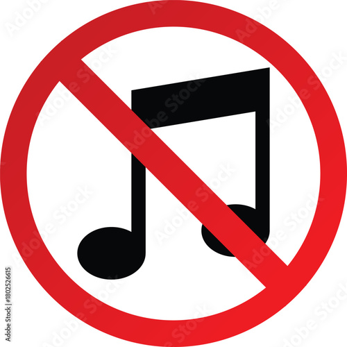 No music sign a vector illustration of a musical note inside a red prohibition circle isolated on white background