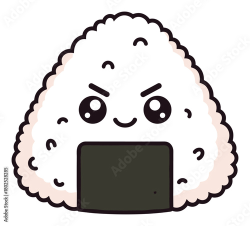 Cute onigiri character with happy face and nori wrap illustration background