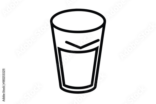 An outlined glass shows a portion of liquid filling it halfway clearly