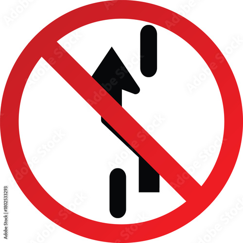 No passing sign a red circle with a line through two cars vector illustration for traffic safety and road regulations