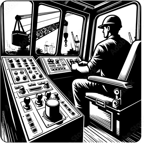 Crane Operator Sitting in Cabin