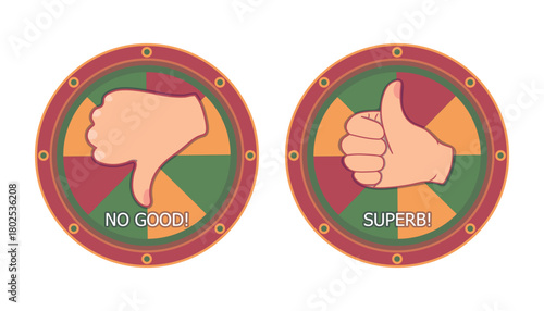 Approval and disapproval signs, thumb up and thumb down, like and dislike buttons