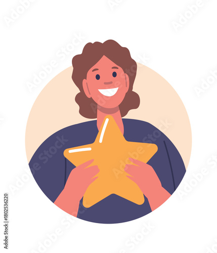 Happy woman holding golden star