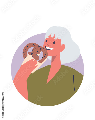 Elderly woman eating pretzel avatar