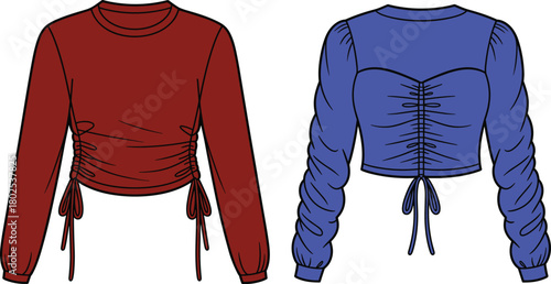 WebRuched fashion tops, drawstring blouse, puff sleeve, sweetheart neckline, stylish, trendy, modern, elegant, apparel, clothing design