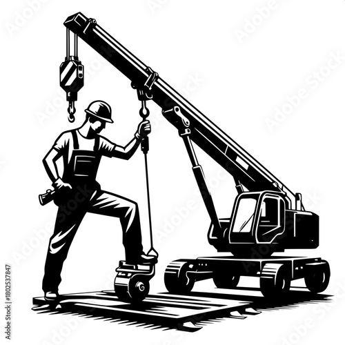 Worker Operating Mini Crane