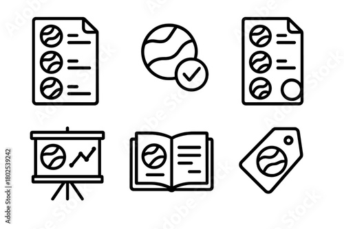 Exoplanet Line Icons. Line style icons of exoplanets: exoplanet catalog, confirmed detection icon, candidate list, survey chart,
