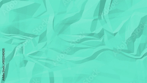 Green Crumpled and Wrinkled Paper Texture. Realistic Folded, Creased, Distressed Paper Background.