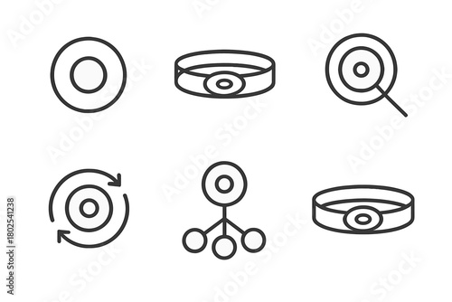 Stem Cell Icons. Line style icons of stem cell research: stem cell symbol, cell culture dish, microscopic cell icon, regenerative