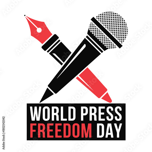 World Press Freedom Day crossed fountain pen and microphone with red accents