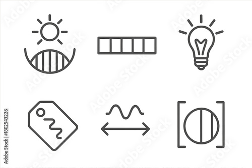 Artificial Photosynthesis Icons. Line style icons of artificial photosynthesis: sunlight spectrum, wavelength range bar, visible