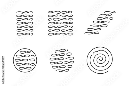 Calligraphy Line Icons. Line style icons of Famous Calligraphy Quotes Layouts: centered line, justified verse, diagonal flow,