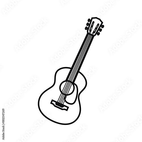 Acoustic guitar simple line art illustration graphic design element vector musical instrument outline drawing icon for music