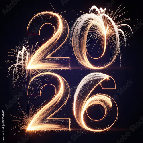 Festive 2026 new year glowing sparkler digits for celebration illustration