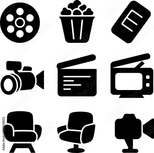 set of cinema icons and design elements isolated on white background vector illustration stock vector