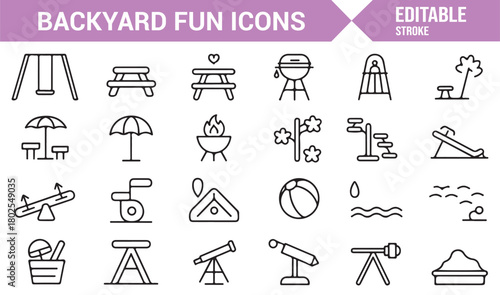 Comprehensive Minimal Icon Set of Backyard Entertainment Elements