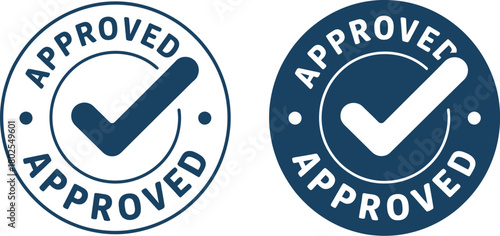 Premium quality approved verified genuine round vector stamp with checkmark icon for official certification and seal of trust approval