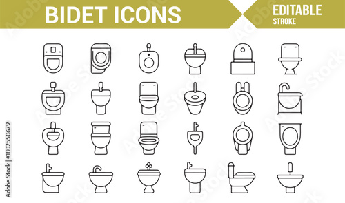 Professional Bathroom Fixture Icon Collection in Minimal Style