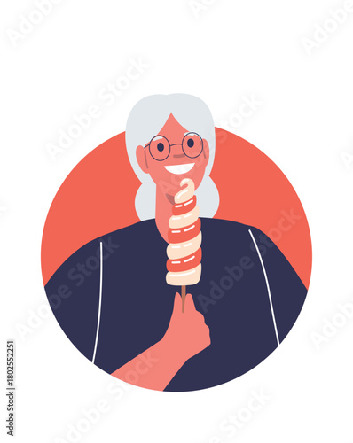 Elderly woman enjoying eating ice-cream