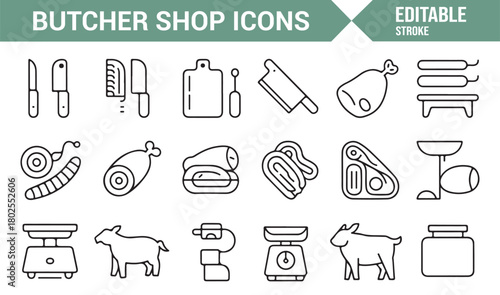 Comprehensive Minimal Icon Set for Butcher Shops and Food Preparation