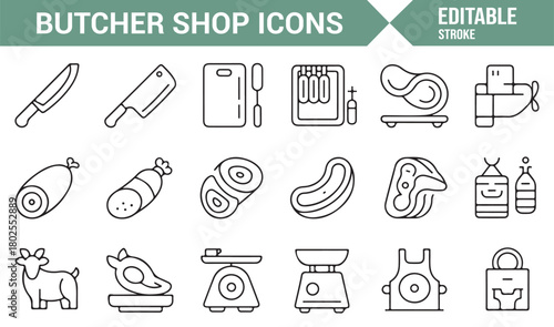 Professional Butcher Shop Icon Pack for Culinary and Market Use